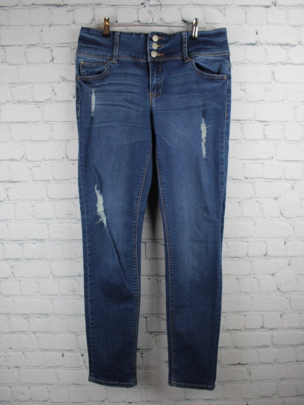 Almost Famous Size 11 High-Waisted Distressed Skinny Jeans